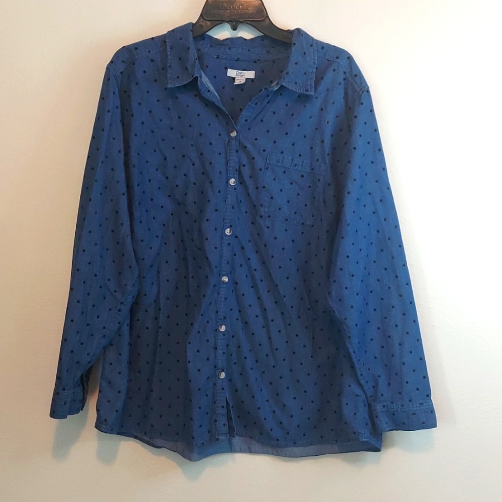 Croft & Barrow Denim Polka-dot Blouse
